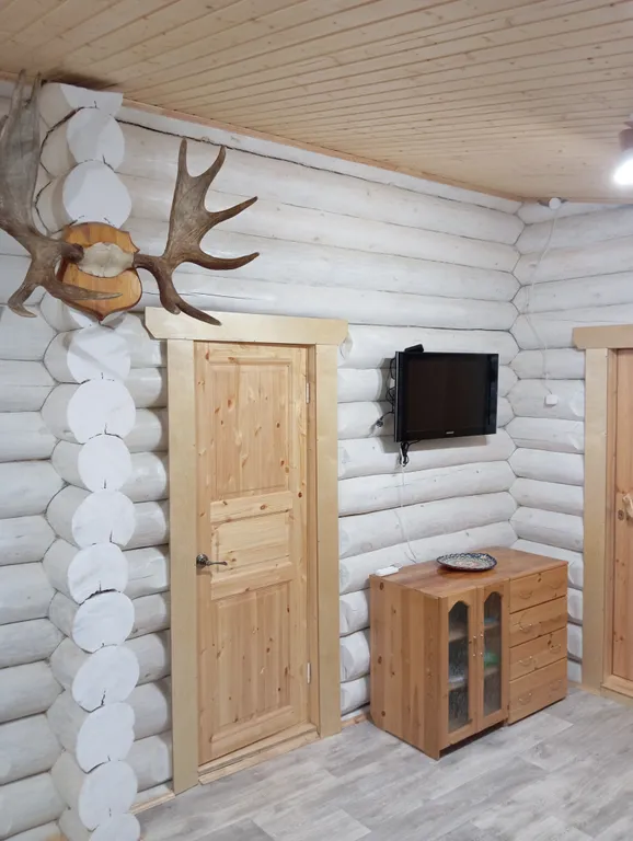 Меличуярви дом из бревна с сауной на берегу озера у самого леса