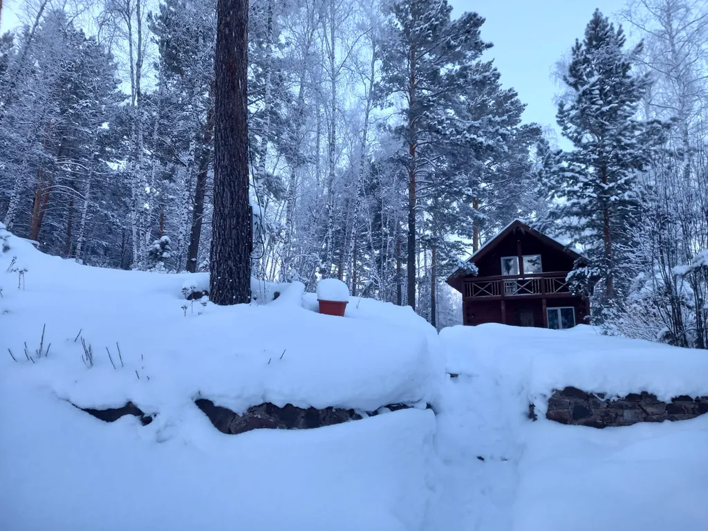 Дом с прудом в лесу, баня банный чан