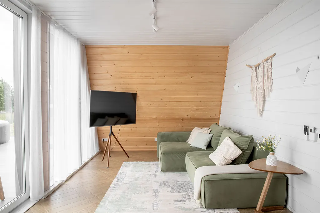 А・Фрейм ВИСТА Логиново
Дом с сауной, видом на лес и реку