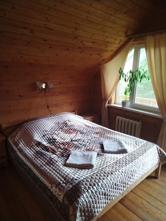 Домики в лесу на берегу реки Волге