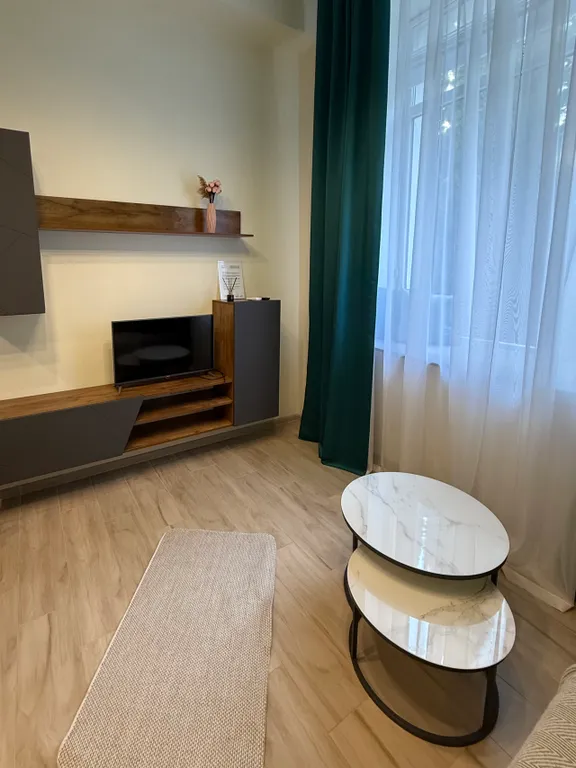 Квартира-студия с кипарисами за окном