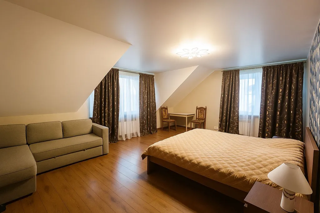 Дом на берегу пруда с камином, чаном и баней для большой компании