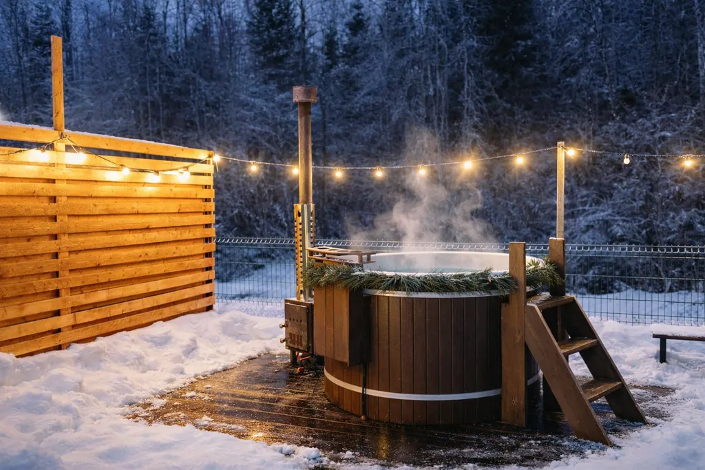 Дом Бархат с горячей купелью и панорамным видом на лесной склон