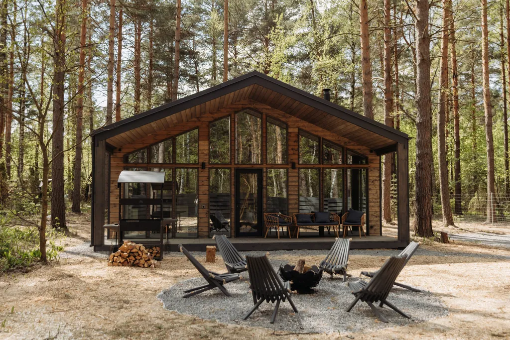 Барнхаус в стиле бохо в сосновом лесу