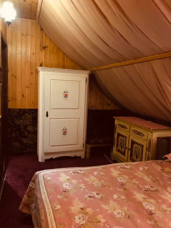 Изба (дом) из экологически чистого бревна под камышовой крышей в лесу