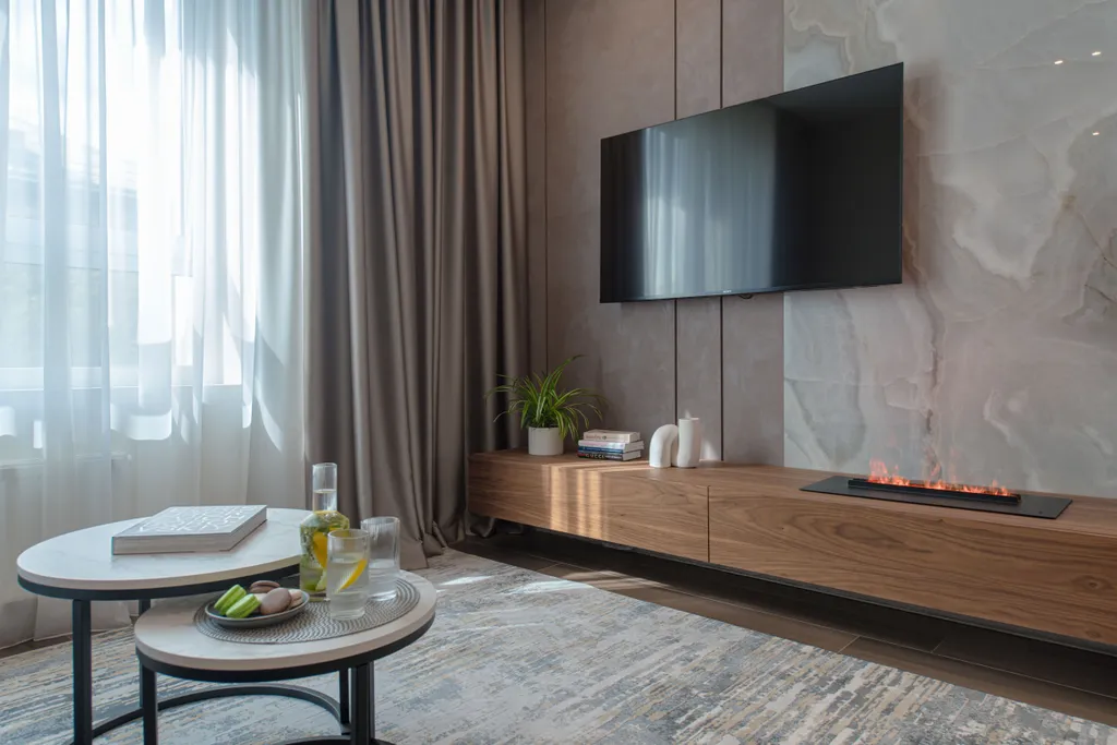 Дизайнерская квартира с камином в центре