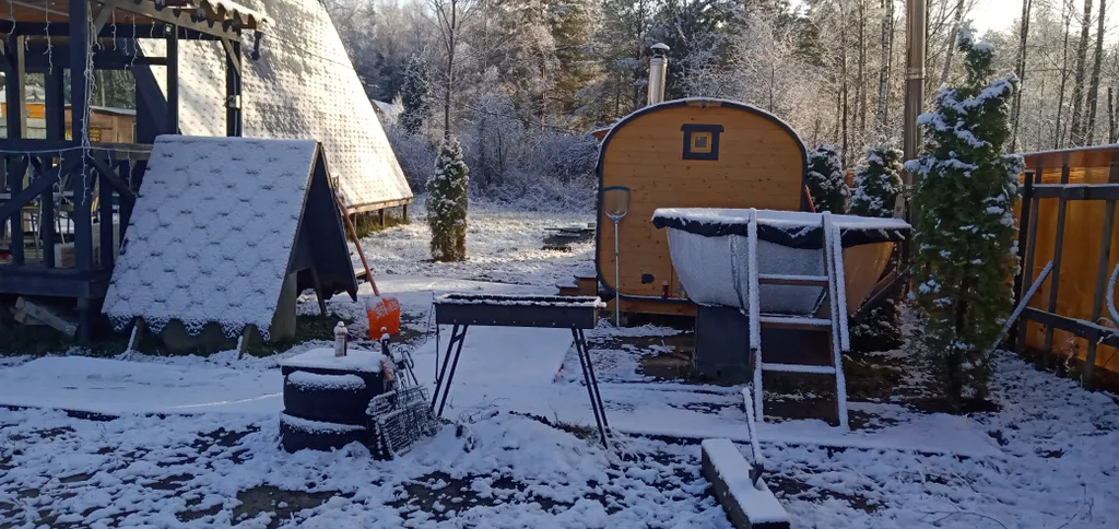Большой а-фрейм дом с баней с сибирским чаном