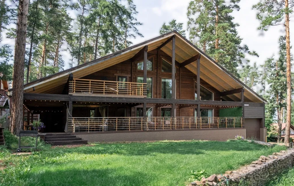 Дом 300m2 — чан, кухня, панорамный вид на лес