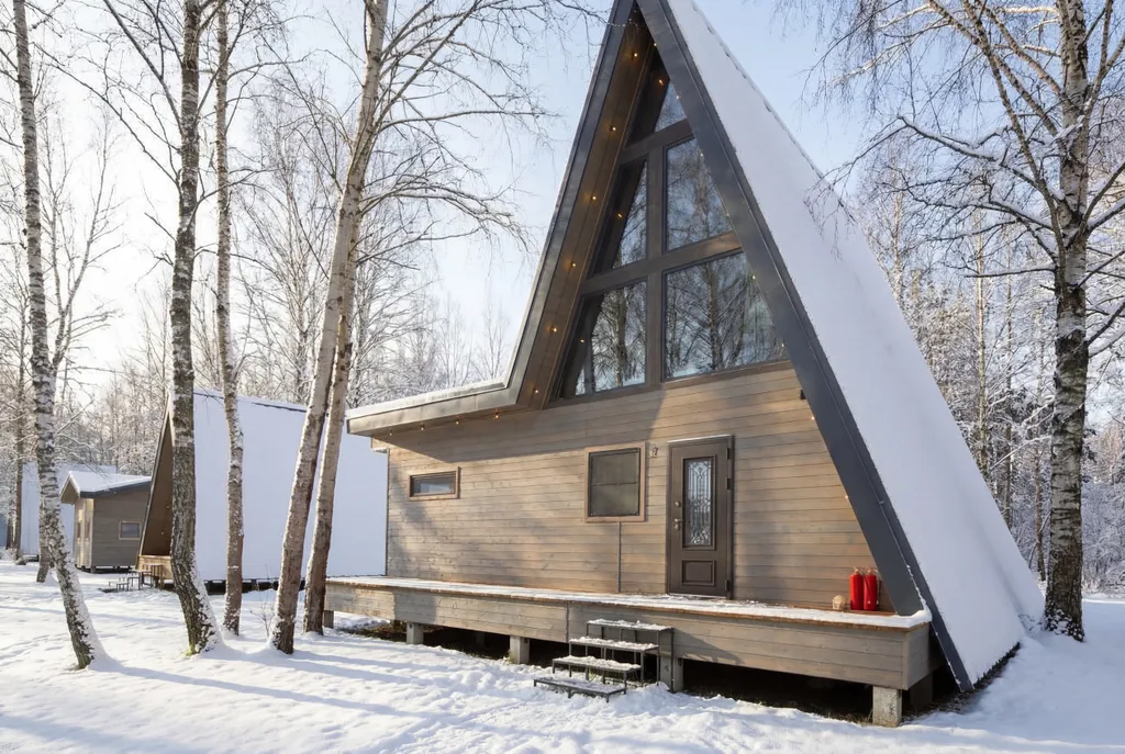 Домик A-Frame с купелью и баней 100 м2