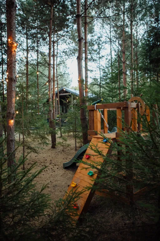 Дом в сосновом лесу с ванной у окна