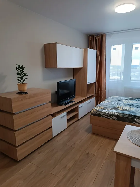 Уютная, чистая студия с красивым видом из окна