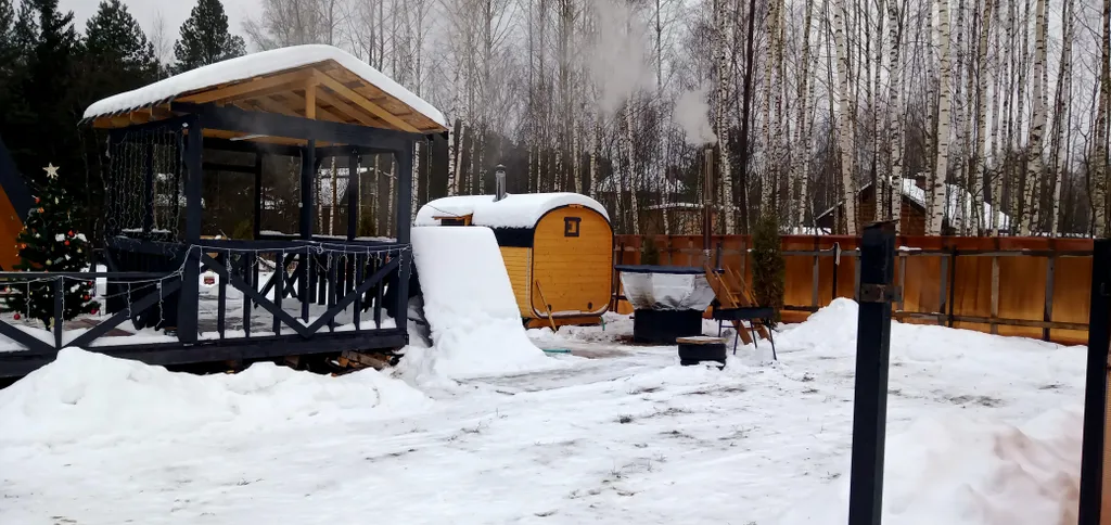 Большой а-фрейм дом с баней с сибирским чаном