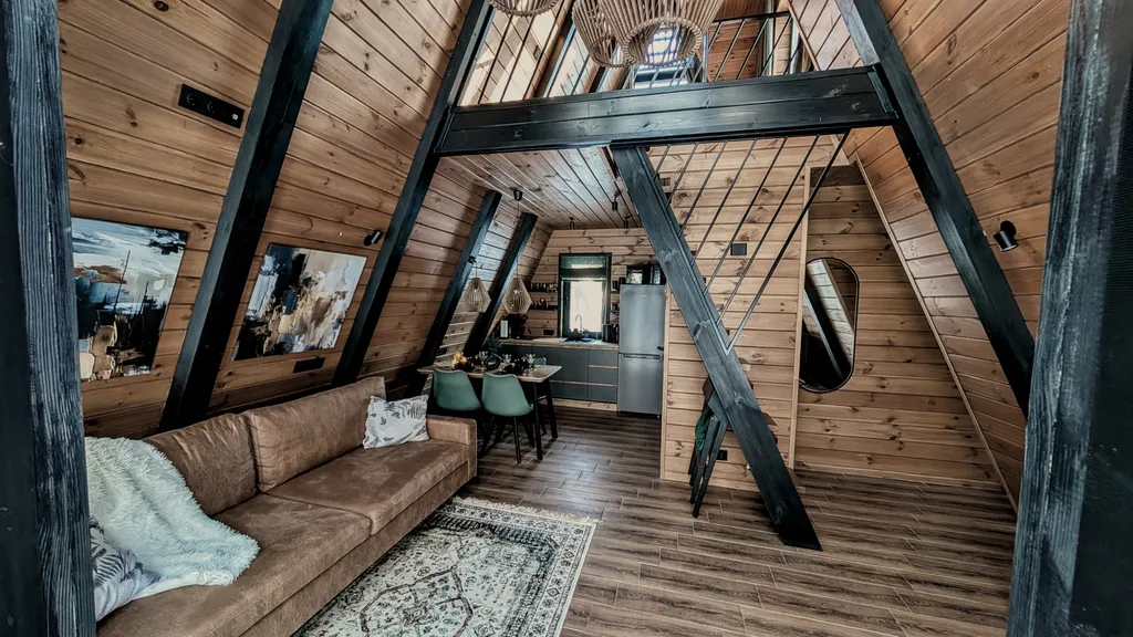 А-фрейм на нарочи видом на лес в 10 минутах ходьбы от пляжа