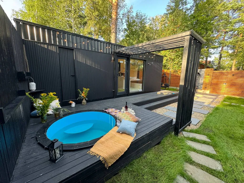 Ультрасовременный домик для отдыха вдвоем с сауной, купелью, мангалом