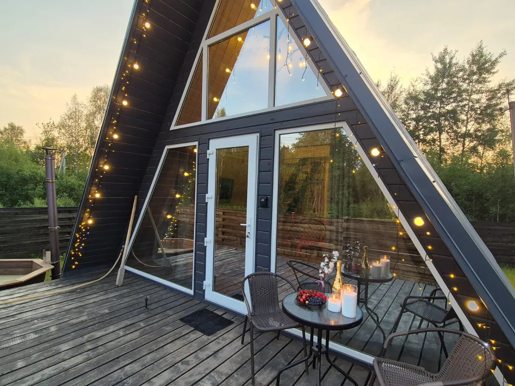 А-фрейм Ежевичный с сибирским банным чаном и баней на дровах