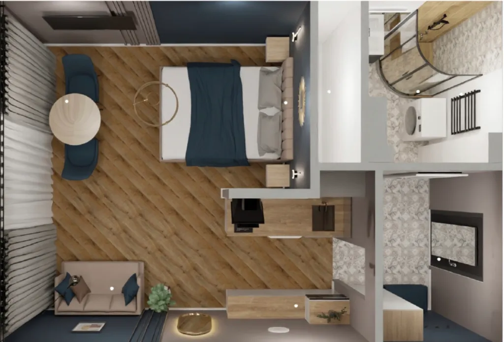 Студия с дизайнерским ремонтом и видом на город