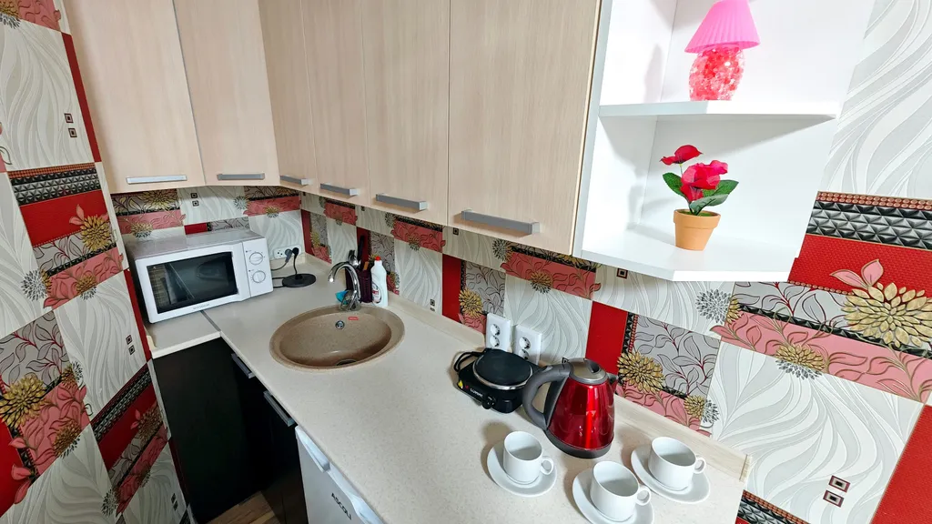 Вишнёвая студия стандарт с кухней и ванной комнатой