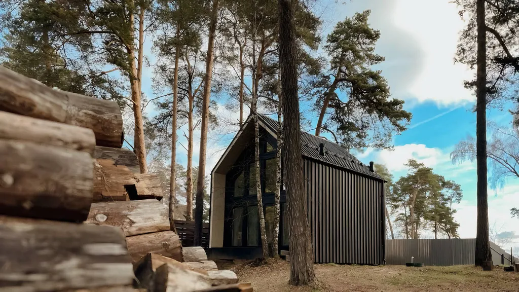 Коттедж Дом с панорамными окнами в сосновом лесу с банным чаном и проектором — Первая Алексеевка