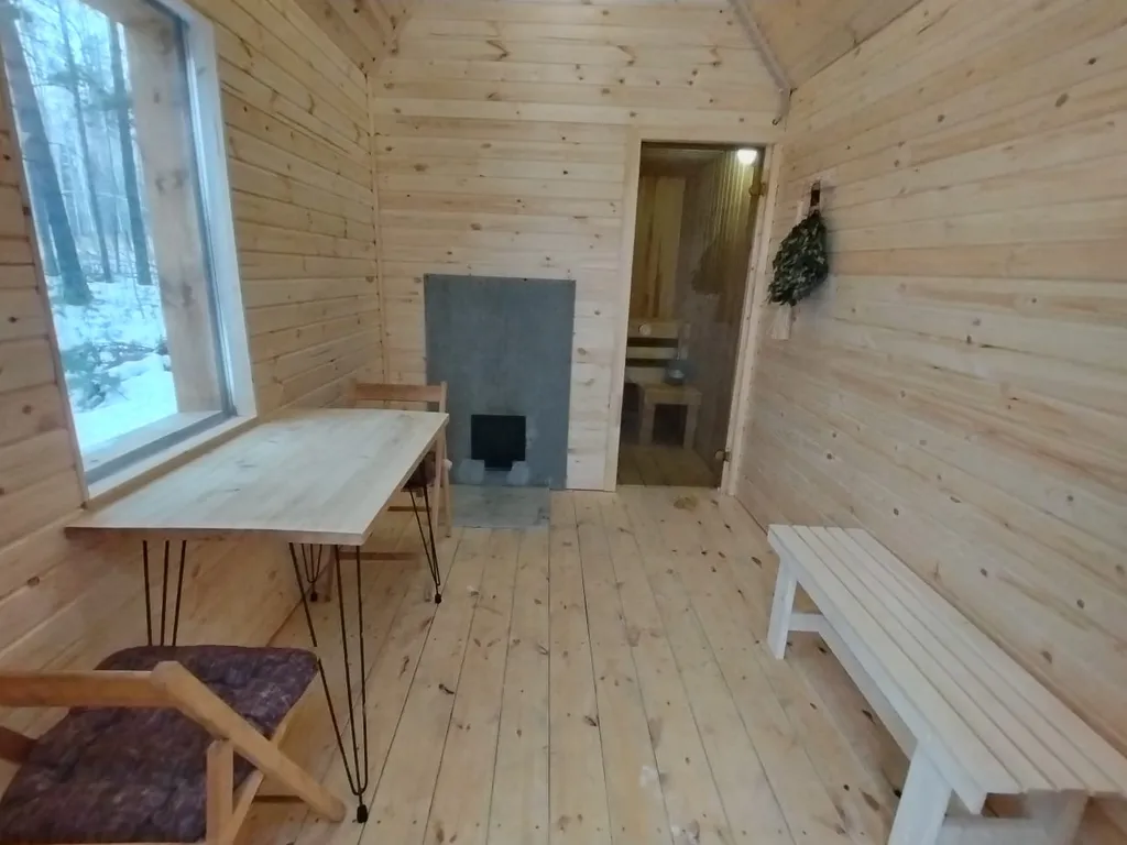 Дом с мангалом и окнами в лес