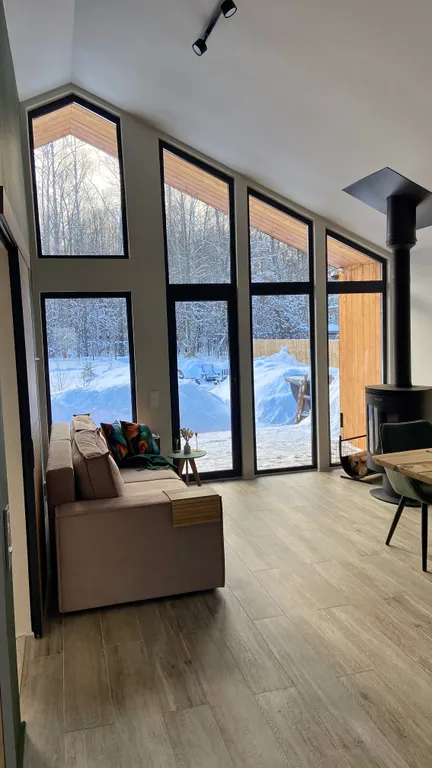 Дом с панорамными окнами и видом на лес