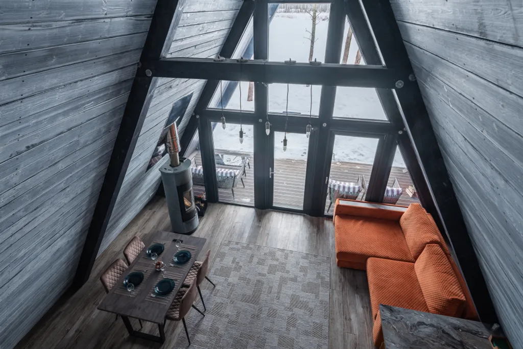 A-Frame с камином, кондиционером и террасой