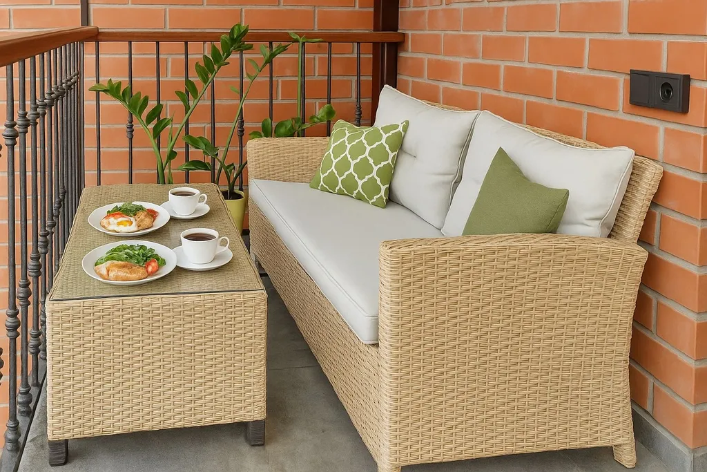 Квартира в элитном ЖК с плетеной мебелью на балконе от Juls Apart