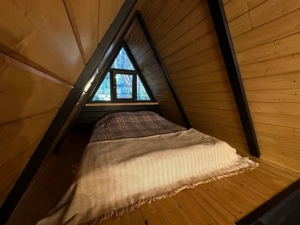 Хижина - треугольный дом в лесу