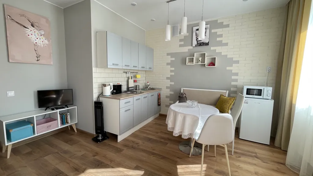 Белая студия в новом доме на центральной улице