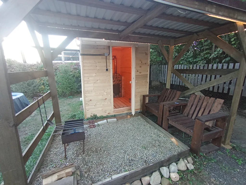 А-фрейм с парной, купелью и беседкой