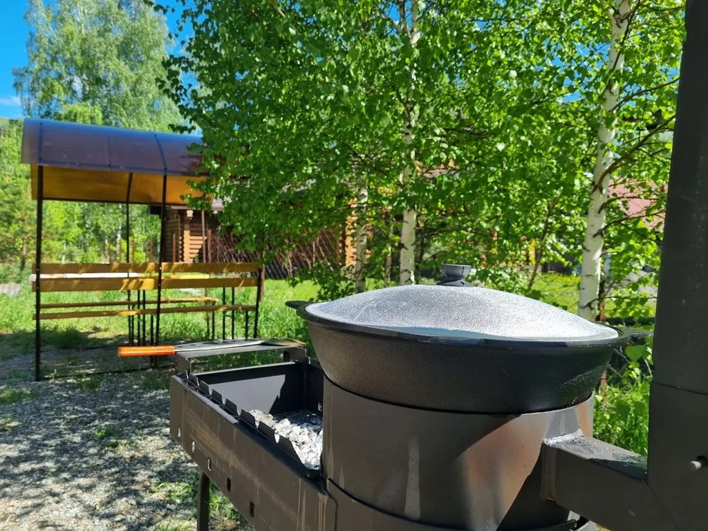 Зелёный дом на берегу Катуни с видом на реку и горы