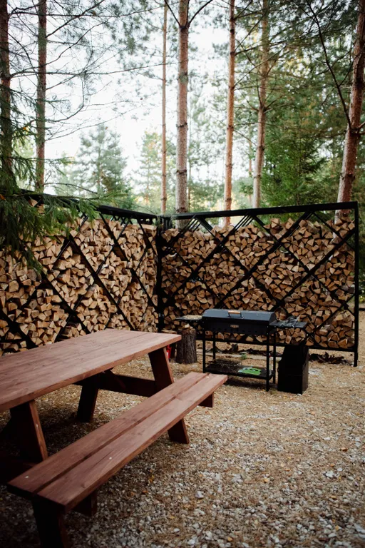 Дом в сосновом лесу с ванной у окна