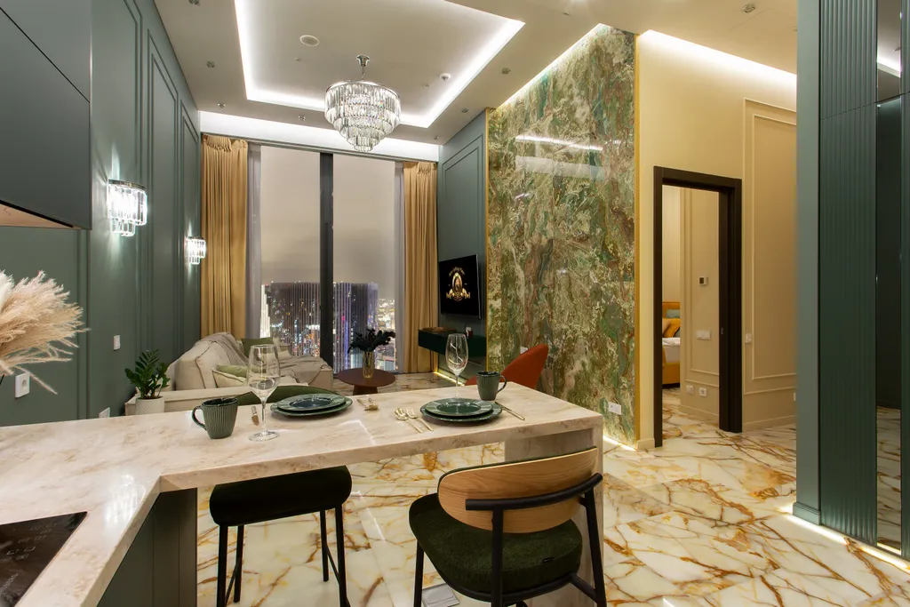 Редкий Пентхаус-формат на 64 этаже, оникс, подсветка, панорамные окна