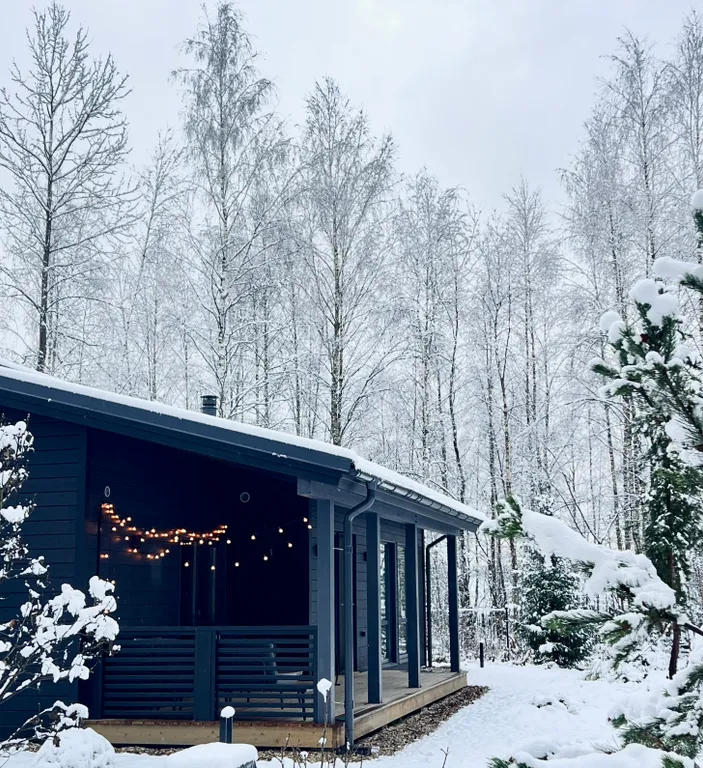 Новый стильный дом с зоной SPA, камином и красивым садом у леса