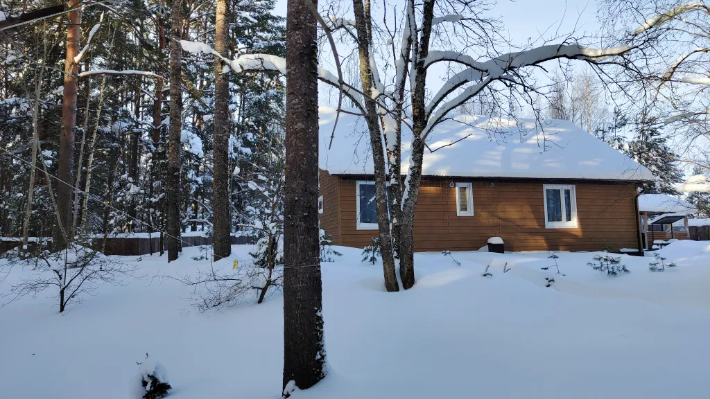 Коттедж Коттедж с баней, чаном и детской площадкой с батутом у озера, в бору — Ланино
