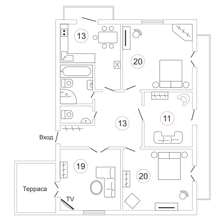 Четырехкомнатная квартира с террасой