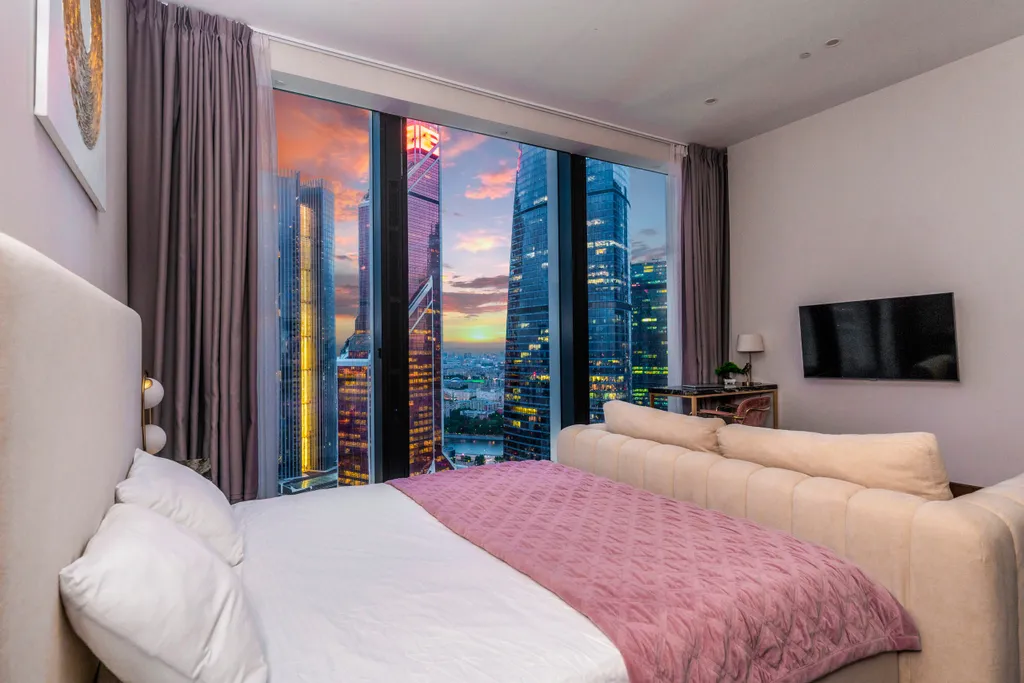 Квартира Sky City Moscow LUX Студия с большим окном с видом на башни и город — аренда посуточно в Москва