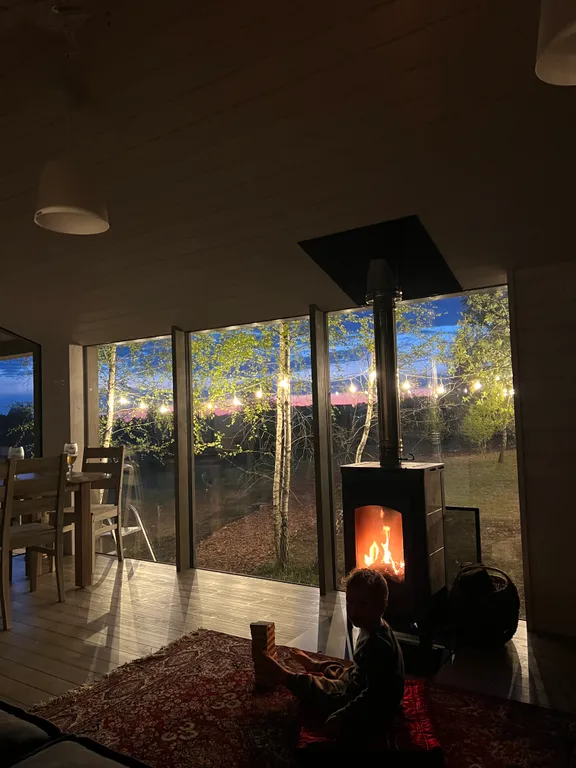 Гостевой дом среди березовой рощи с видом на поле и лес