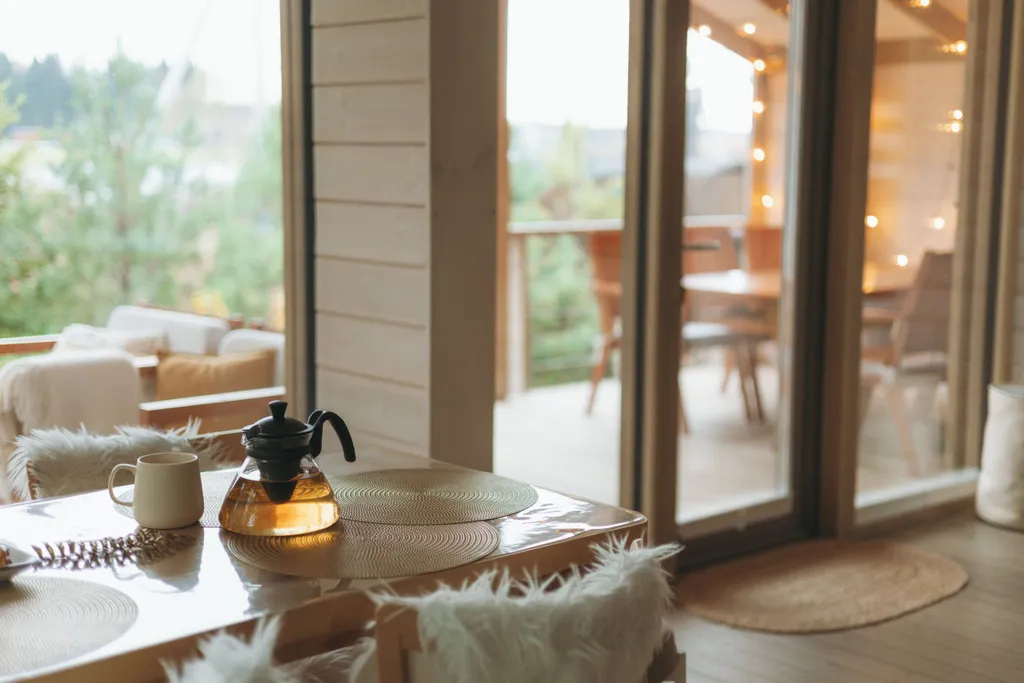 Дом с баней и чаном у воды и леса бохо