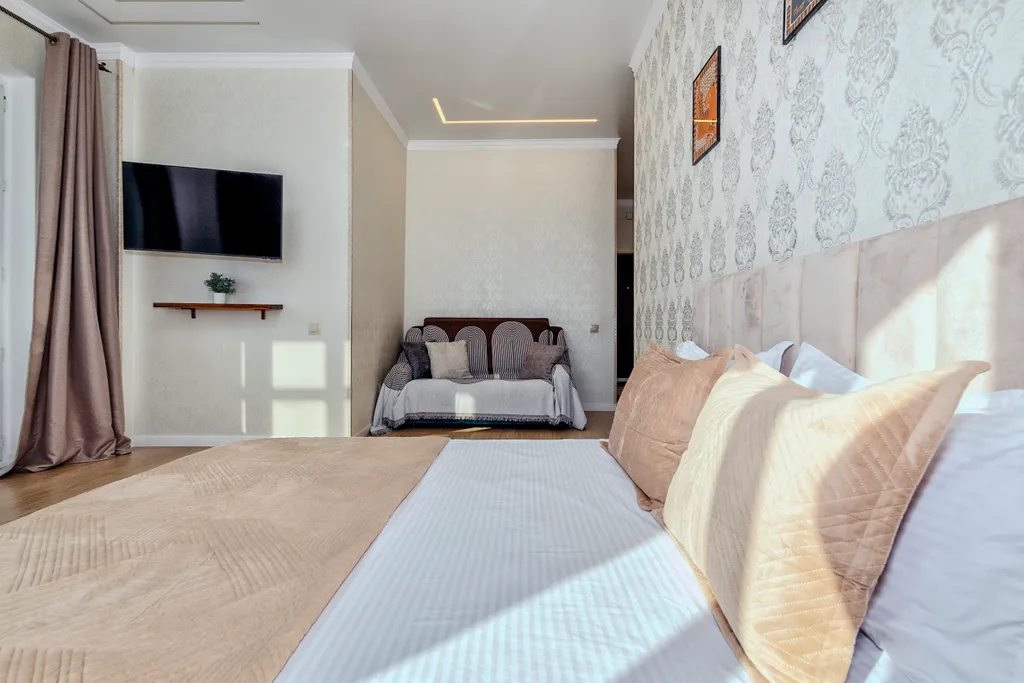 Уютная однокомнатная с видом на город возле набережной в Астане