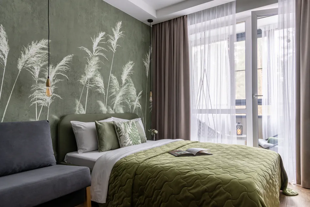 Студия Колосья с качелью на балконе и видом на сосны