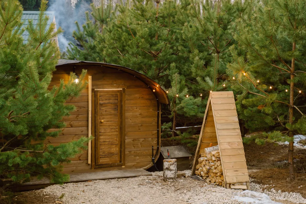 Уютный домик с чаном и баней в сосновом лесу