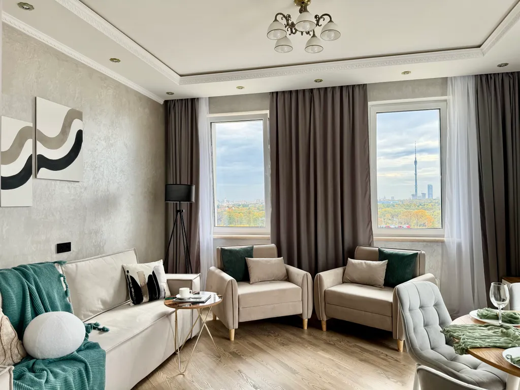 Квартира 4-комнатная квартира с видом на ВДНХ, Останкинскую башню, 84м, 7 кроватей — Москва