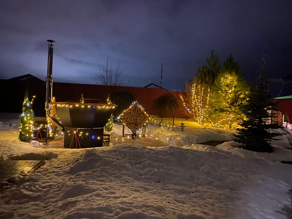 Современный новый дом с баней и банным чаном и бассейном