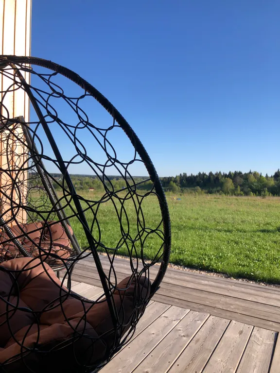 Стильный просторный дом с террасой и видом на луг