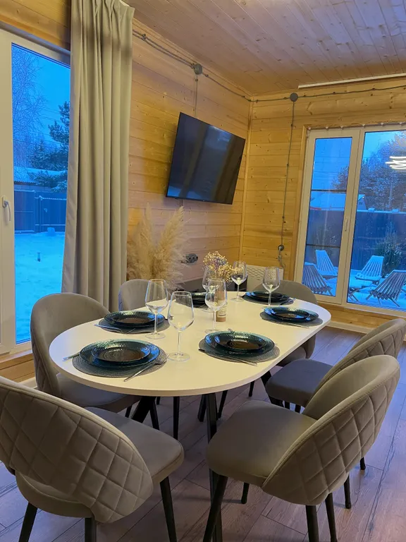 Коттедж Коттедж Барн с панорамными окнами, террасой, баней и купелью — Петровское