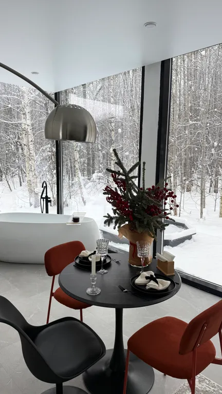 Домик с панорамной ванной в лесу