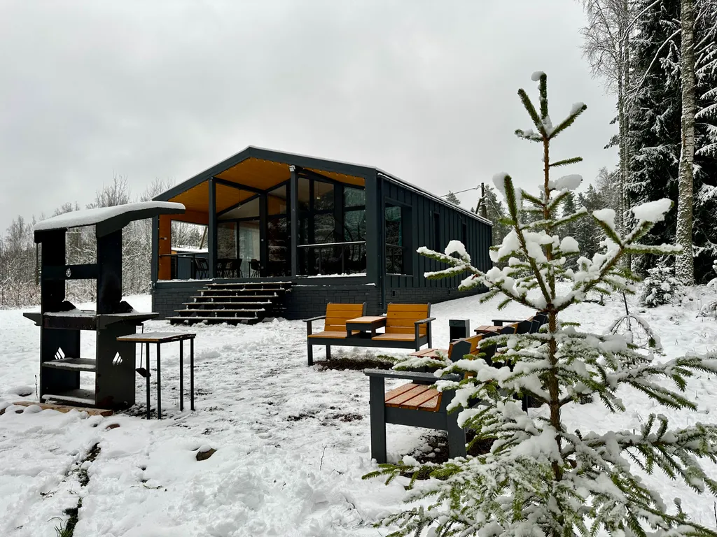 Дом с панорамными окнами в лес