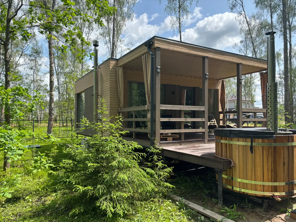 Загородный домик с камином и потрясающим видом на лес