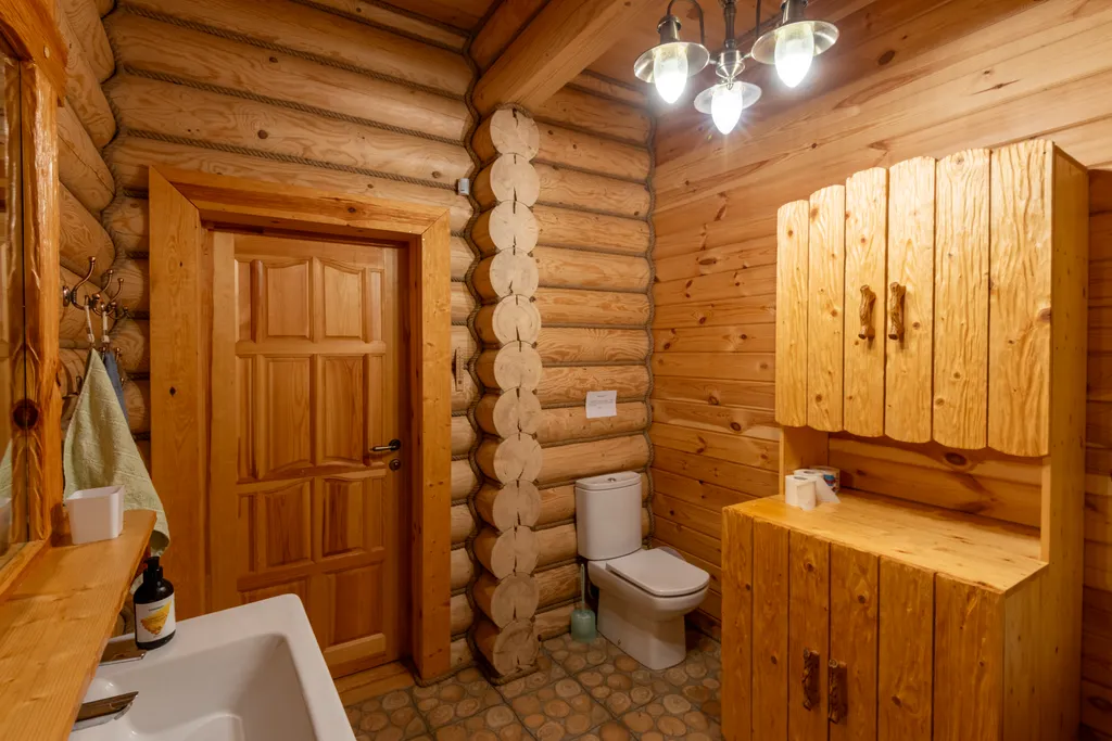 Большой деревянный коттедж рядом с озером и лесом