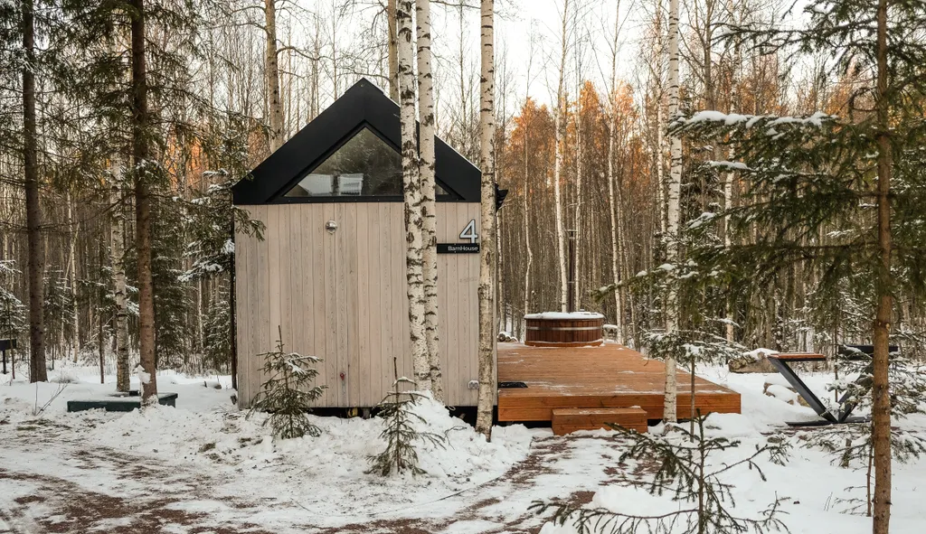 Уютный домик в лесу с купелью фурако и мангалом